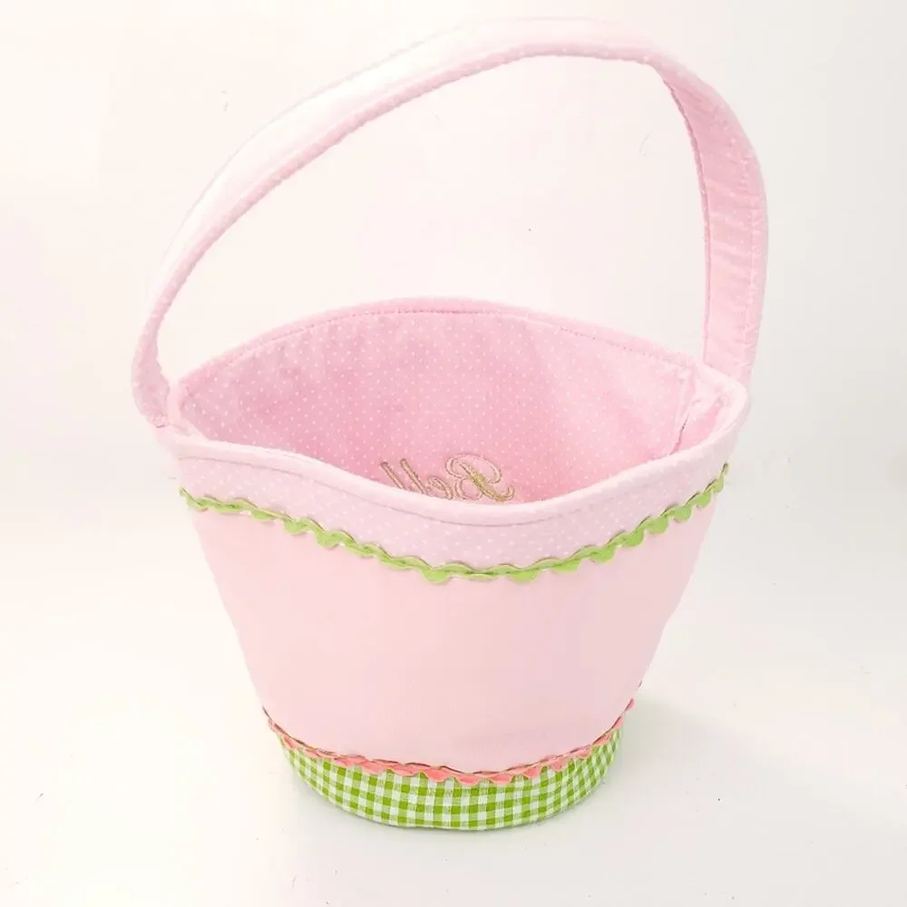 Monogram Easter Basket Bella Pink, Green Gingham Plaid Pastel, Preppy Spring